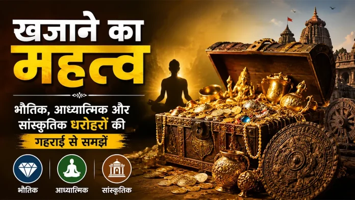 खजाने का महत्व दर्शाती तस्वीर जिसमें भौतिक, आध्यात्मिक और सांस्कृतिक खजाने को दर्शाया गया है