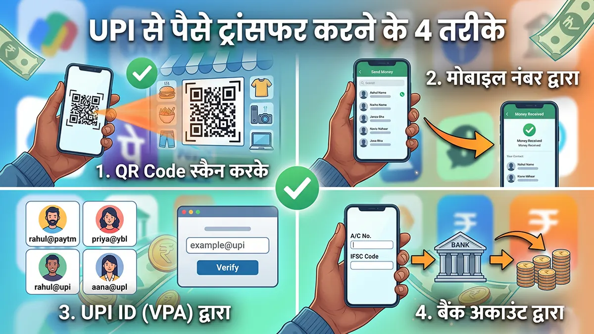 upi se paise transfer karne ke 4 tarike